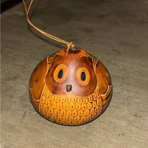 Decorative Folk Art Gourd With Carved Owl/ Bird Design Hand Crafted